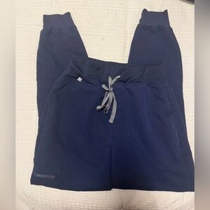 Navy Blue Figs Jogger Pants with Gray Drawstring